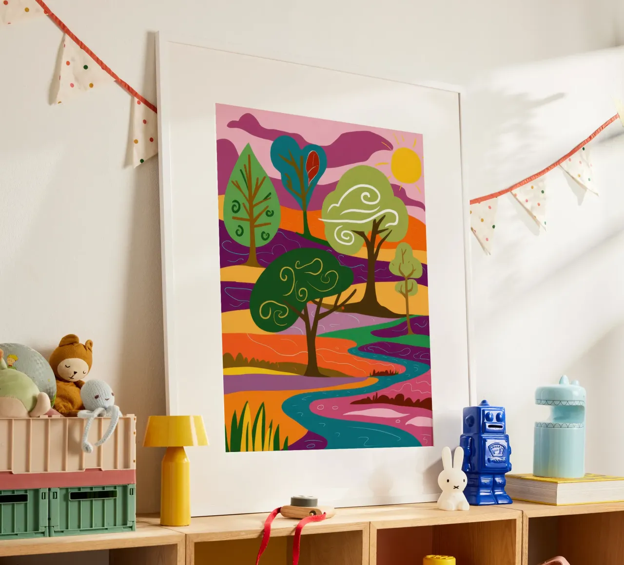 Paesaggio psichedelico del parco poster con telaio in alluminio da Irish Strokes