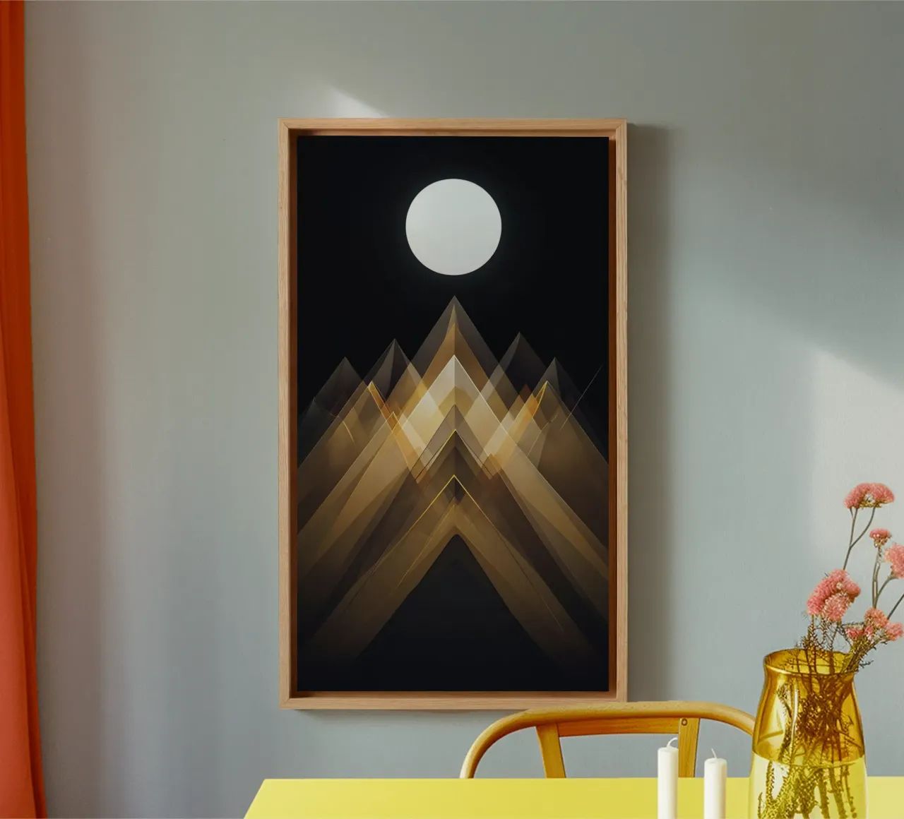 Golden Peaks Under the Luminous Moon canvas with Floater frame by Artistic-shop