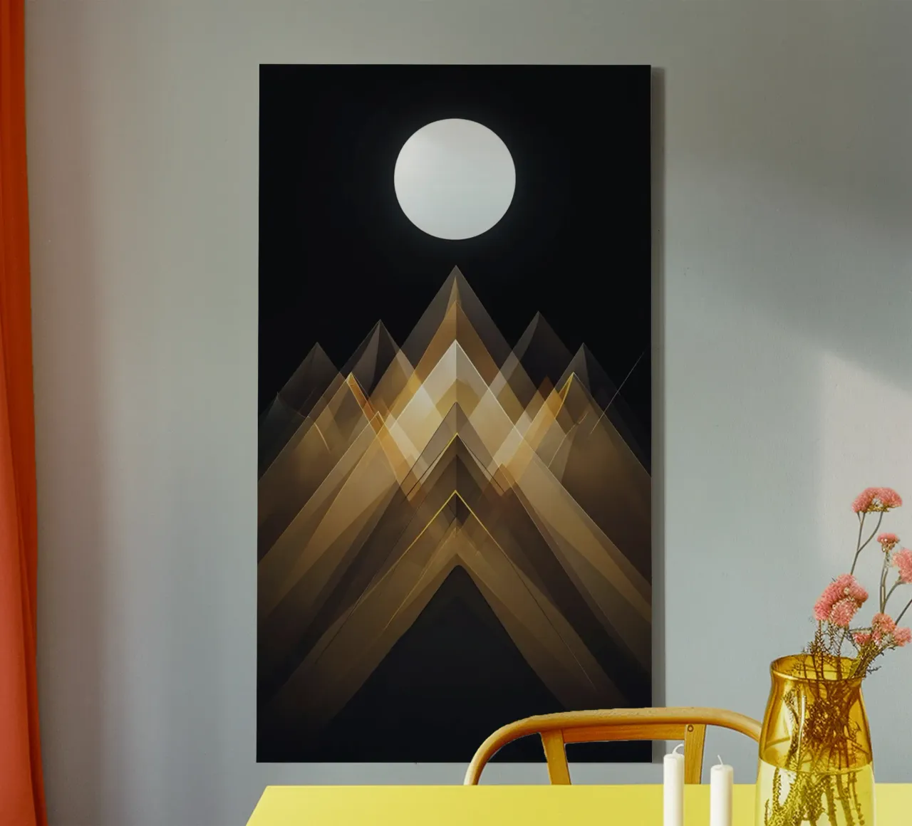 Golden Peaks Under the Luminous Moon canvas with Floater frame by Artistic-shop
