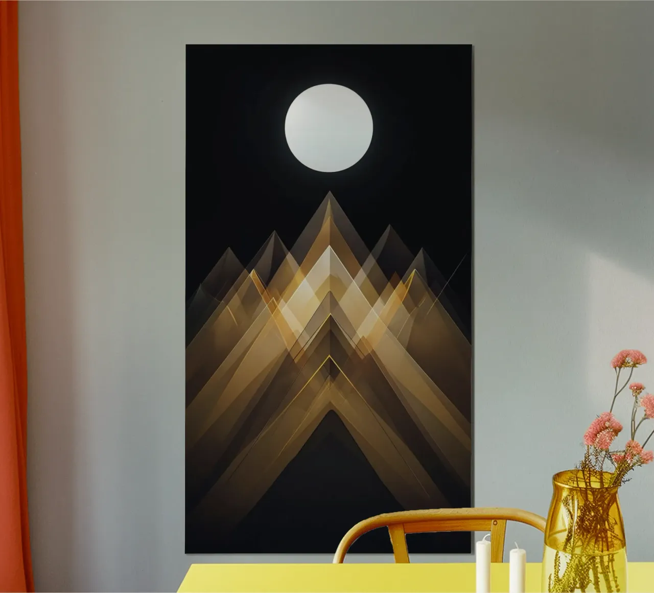 Cime dorate sotto la luna luminosa poster con telaio in plastica da Artistic-shop
