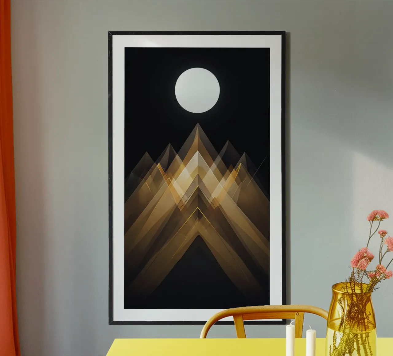 Cime dorate sotto la luna luminosa poster con telaio in plastica da Artistic-shop