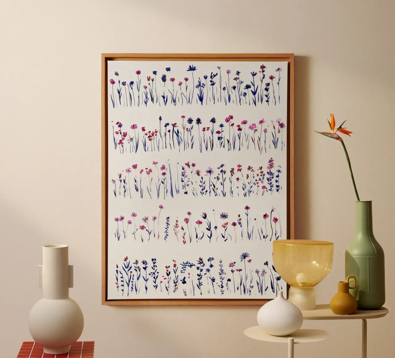 Linee di fiori selvatici tela con Cornice a cassetta da Sophia Calder Studio