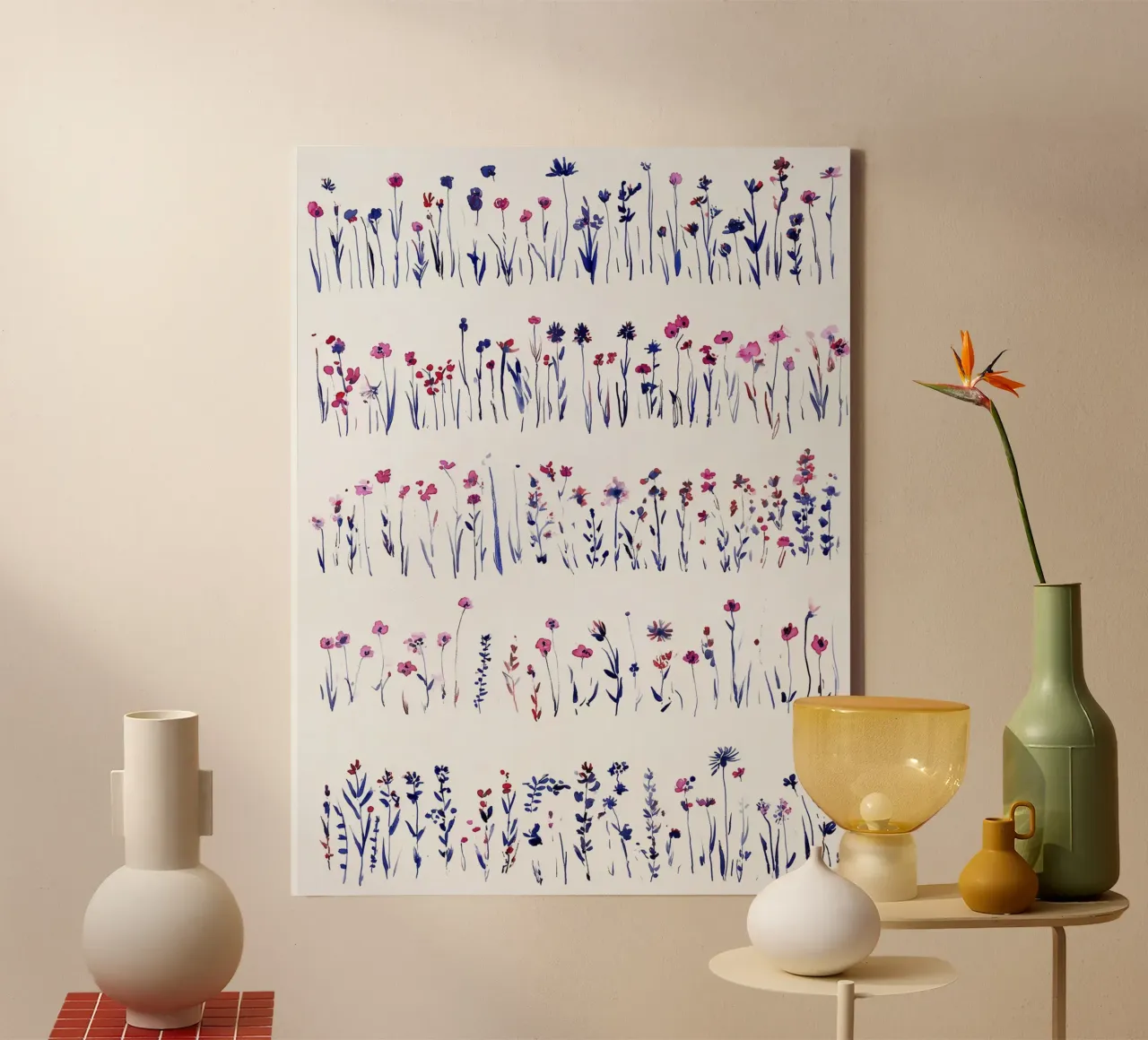 Linee di fiori selvatici tela con Cornice a cassetta da Sophia Calder Studio
