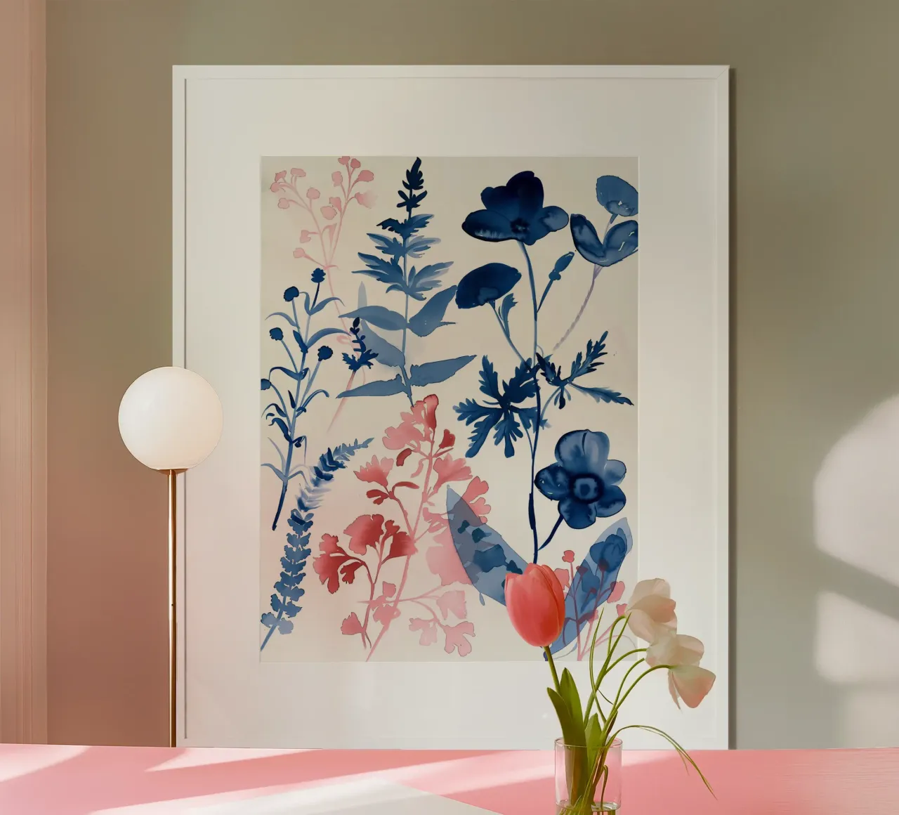 In Indaco e Blush poster con telaio in alluminio da Sophia Calder Studio