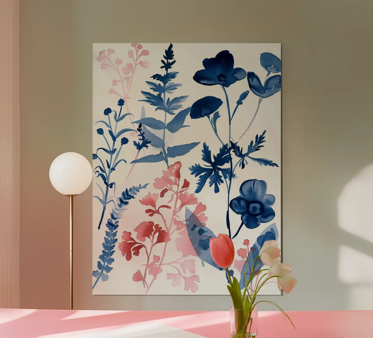 In Indaco e Blush poster con telaio in alluminio da Sophia Calder Studio
