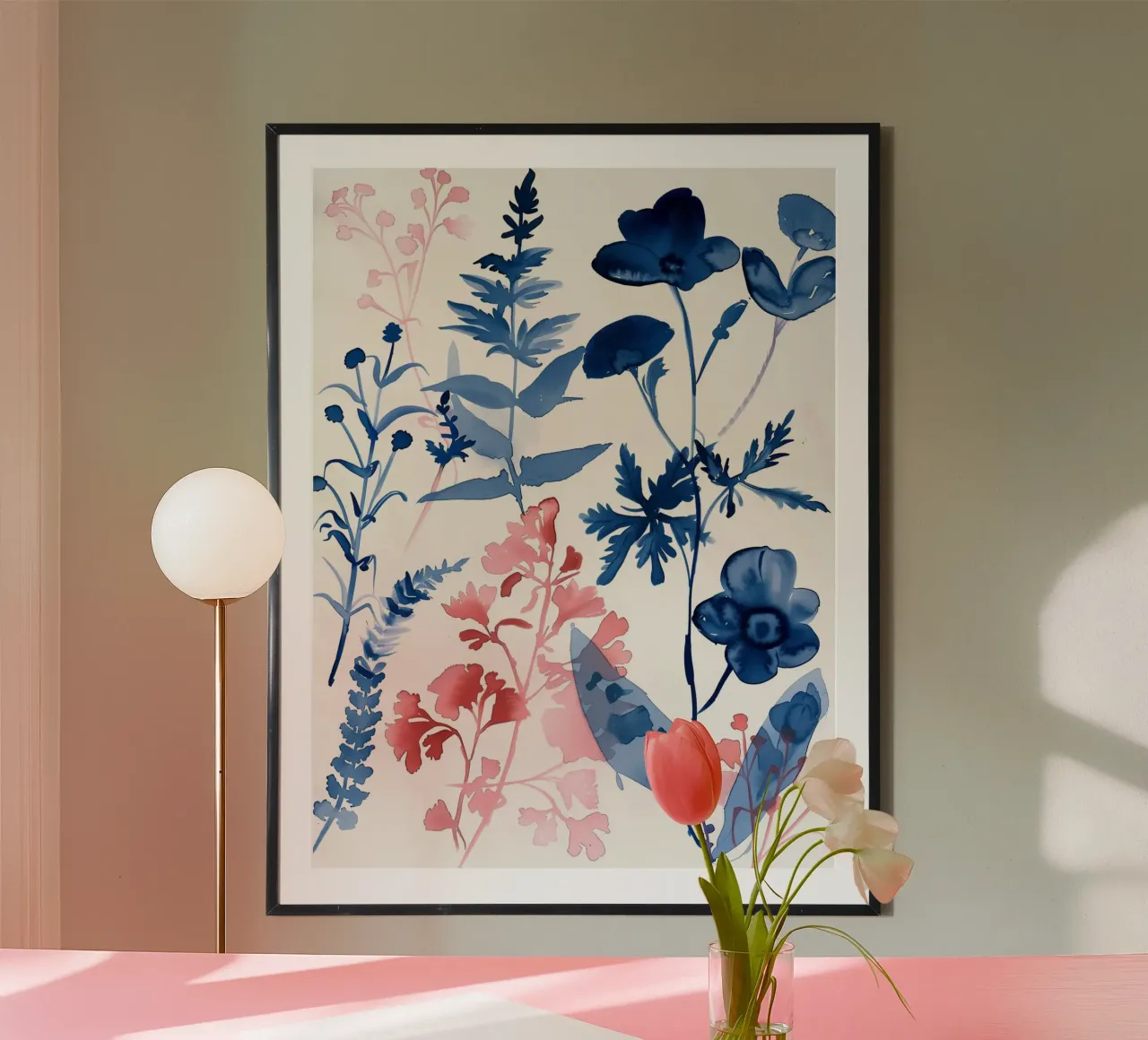 In Indaco e Blush poster con telaio in alluminio da Sophia Calder Studio