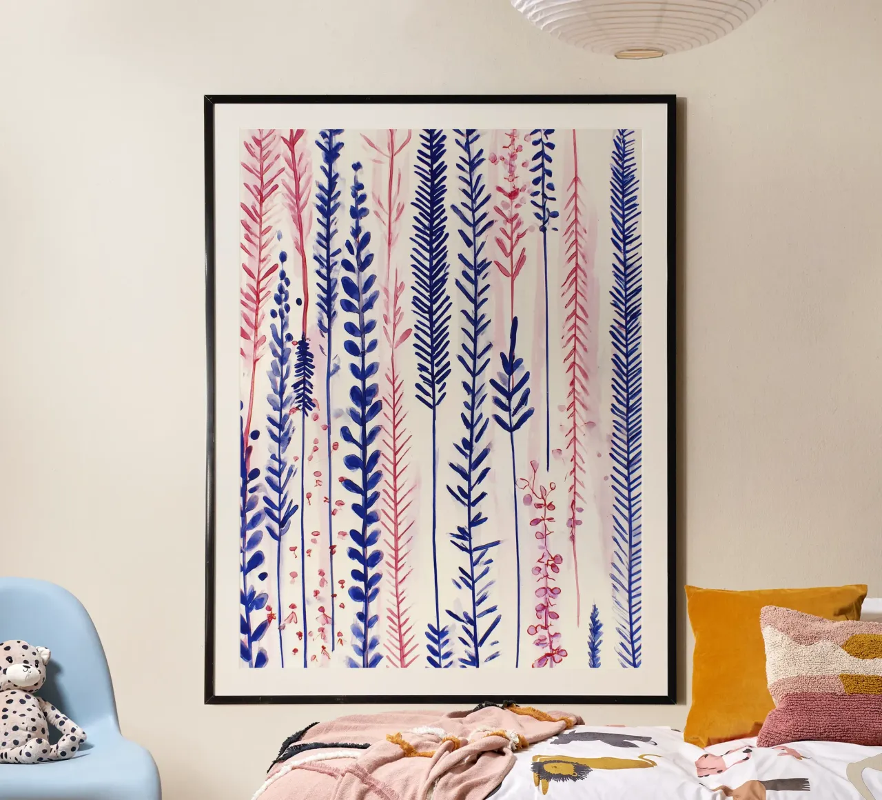 Linee floreali poster con telaio in alluminio da Sophia Calder Studio
