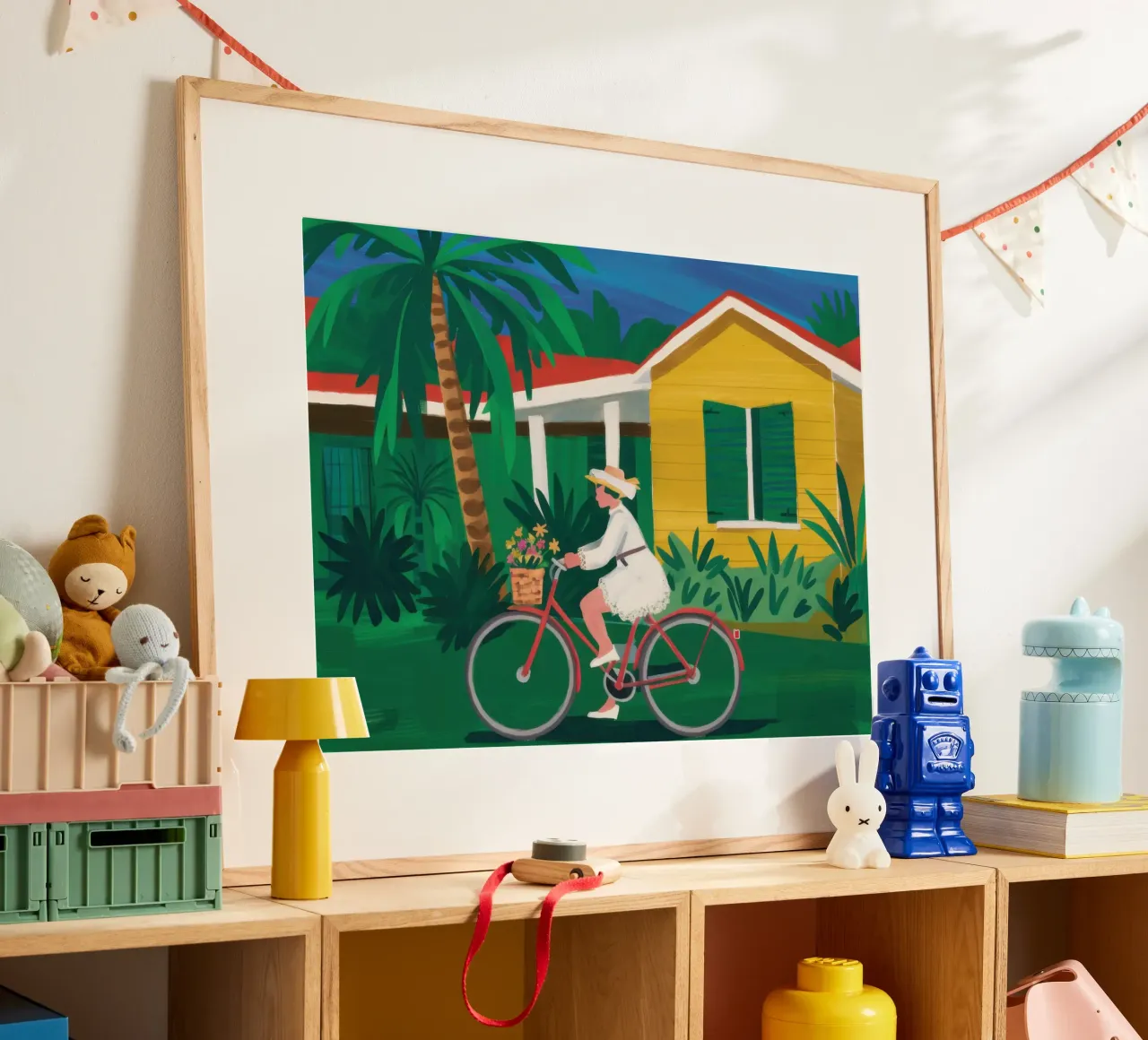 Ciclista della Casa Gialla poster con telaio in legno da Trace Brush