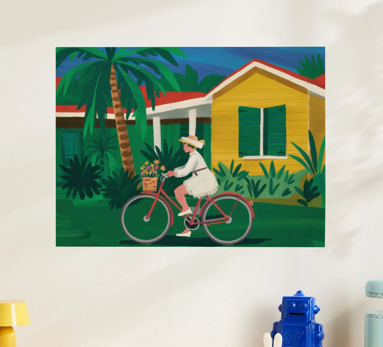 Ciclista della Casa Gialla poster con telaio in legno da Trace Brush