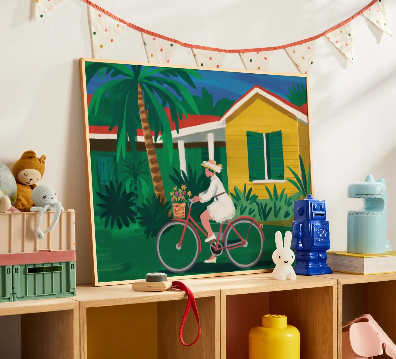 Ciclista della Casa Gialla poster con telaio in legno da Trace Brush