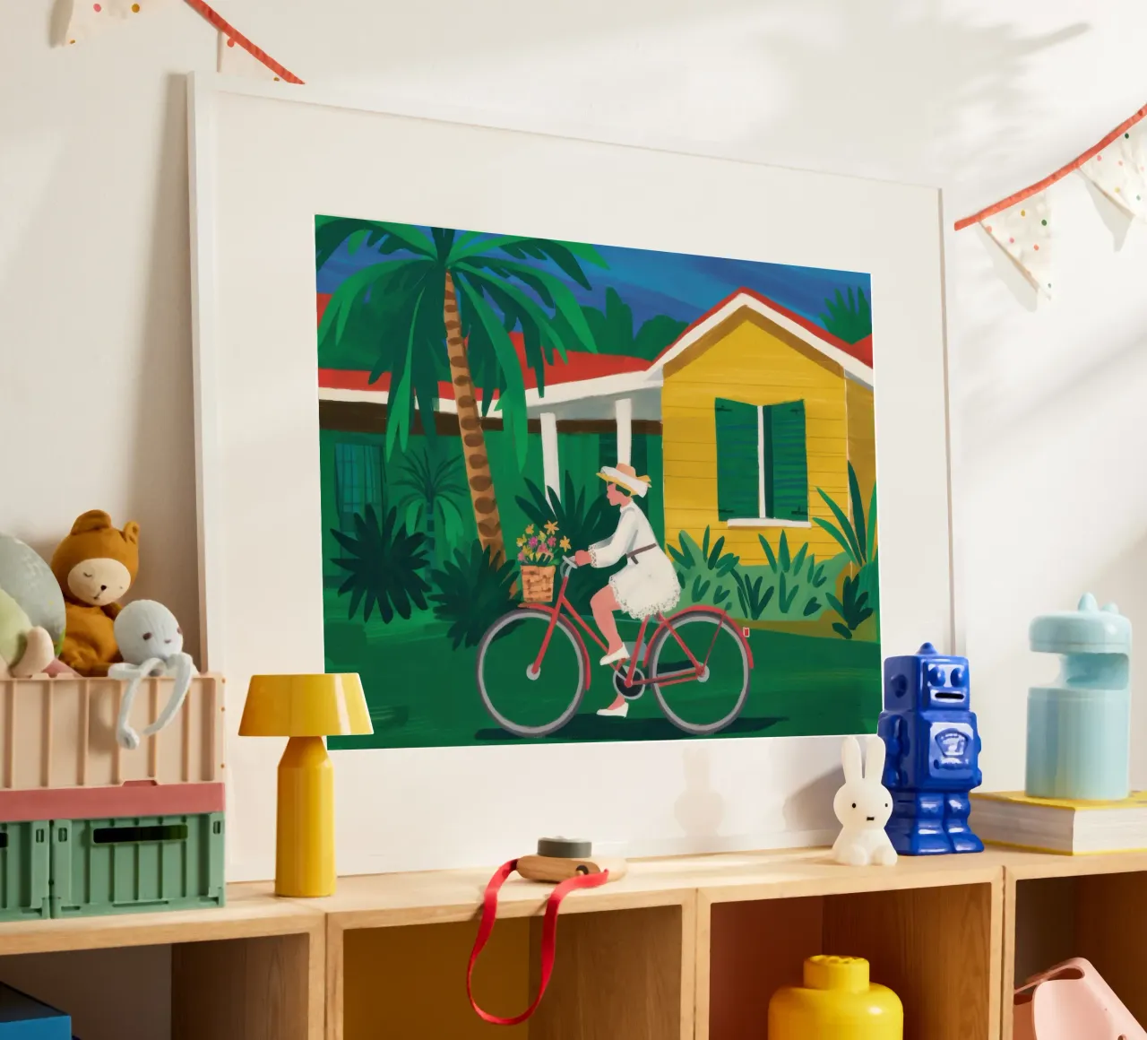 Ciclista della Casa Gialla poster con telaio in legno da Trace Brush