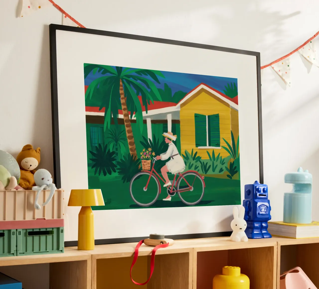 Ciclista della Casa Gialla poster con telaio in legno da Trace Brush