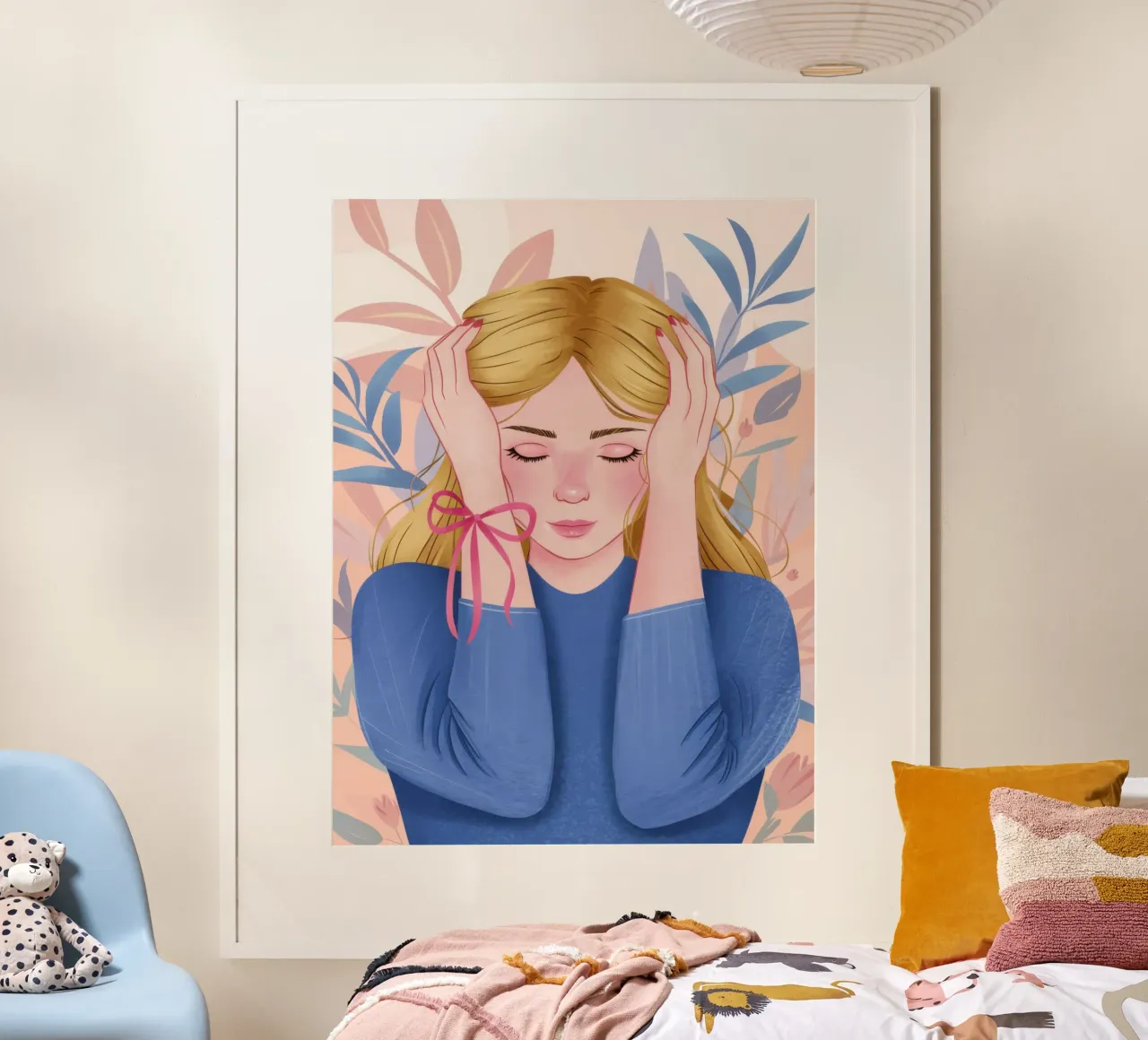 Moment d'introspection bleue poster avec cadre en bois de Selene Shade