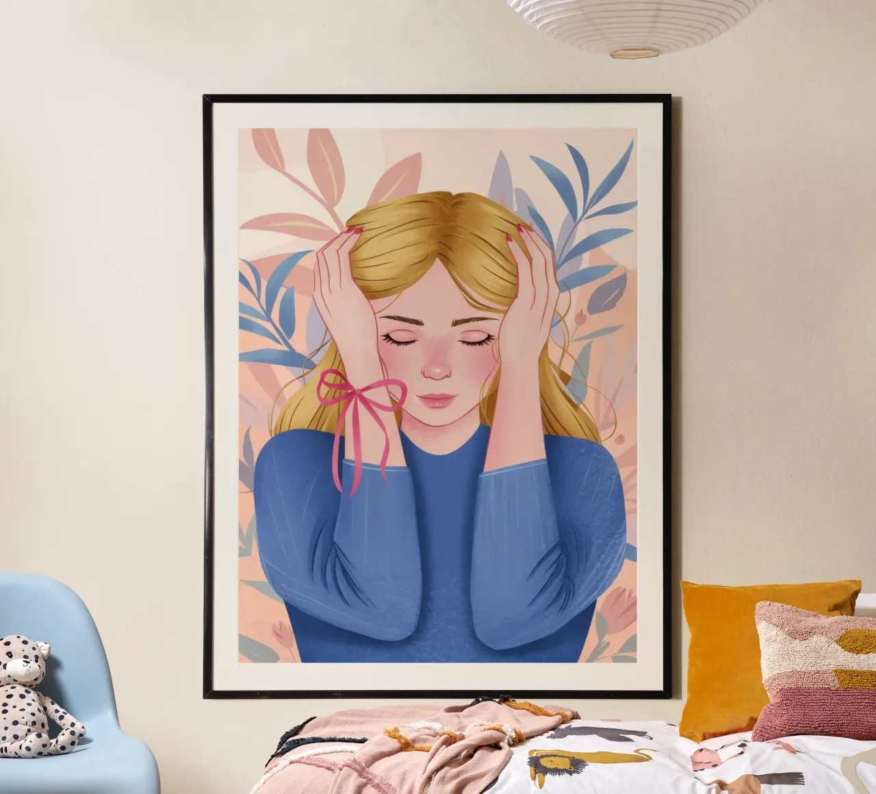 Moment d'introspection bleue poster avec cadre en bois de Selene Shade