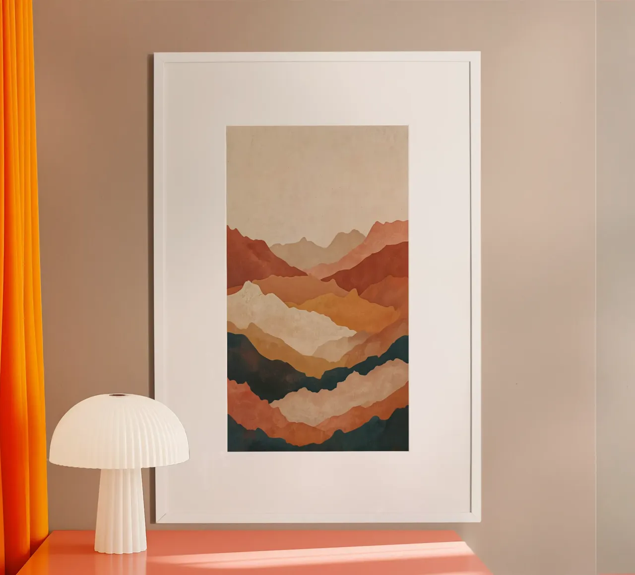 Minimalistisch Abstract Berglandschap Digitale Kunstprint poster met kunststof frame van Artistic-shop