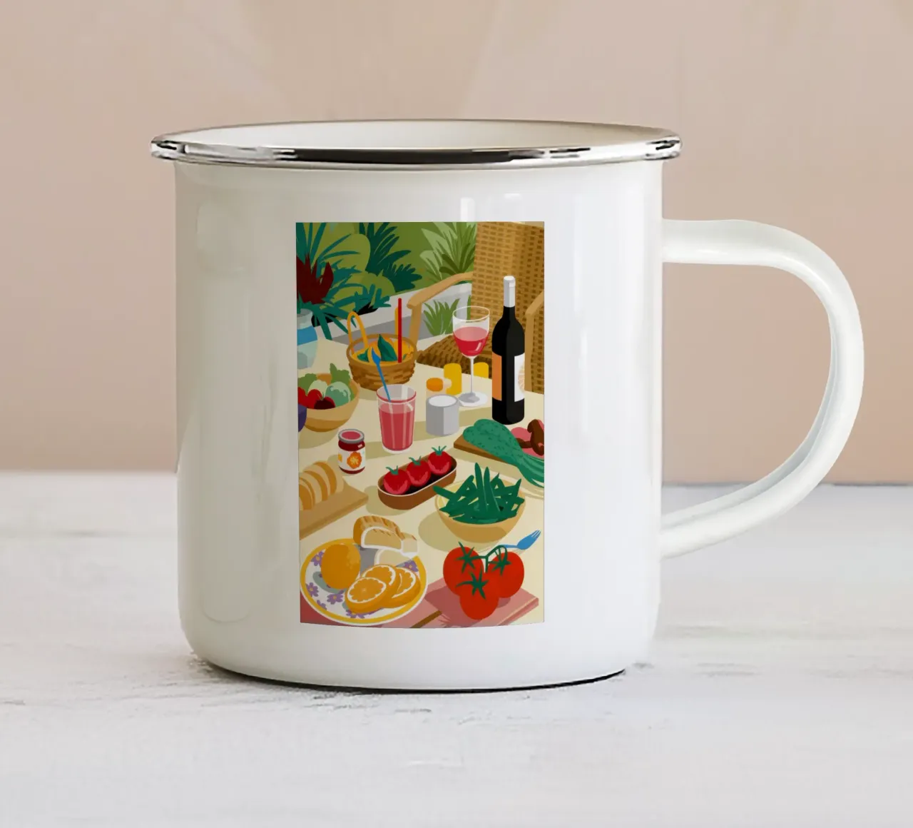Un ricco picnic tazza in smalto da Mark Solaria