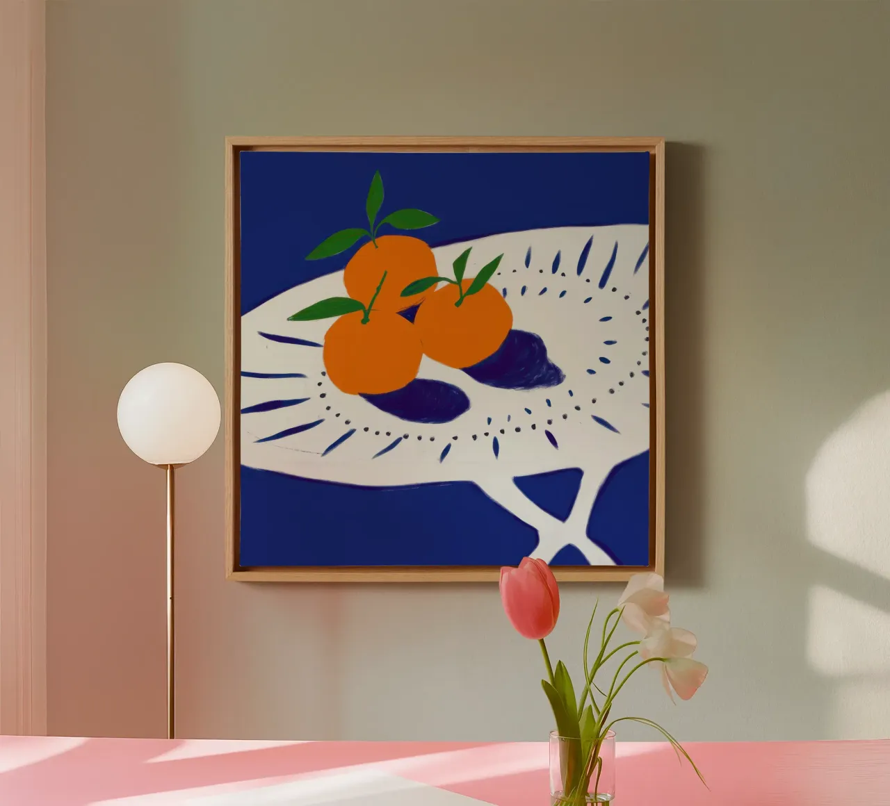 Sinaasappels op wit canvas met Baklijst van Irish Strokes
