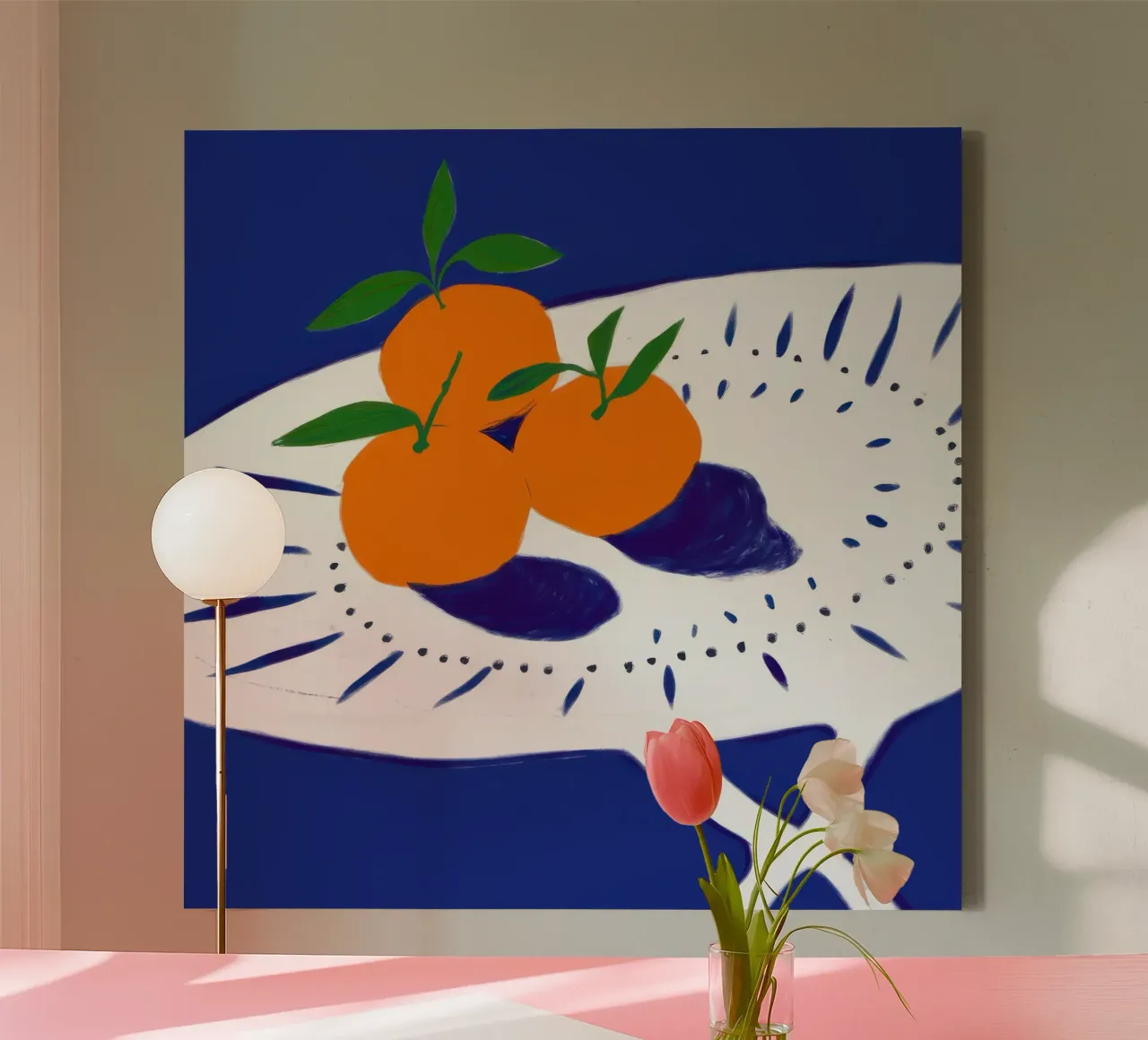 Sinaasappels op wit canvas met Baklijst van Irish Strokes