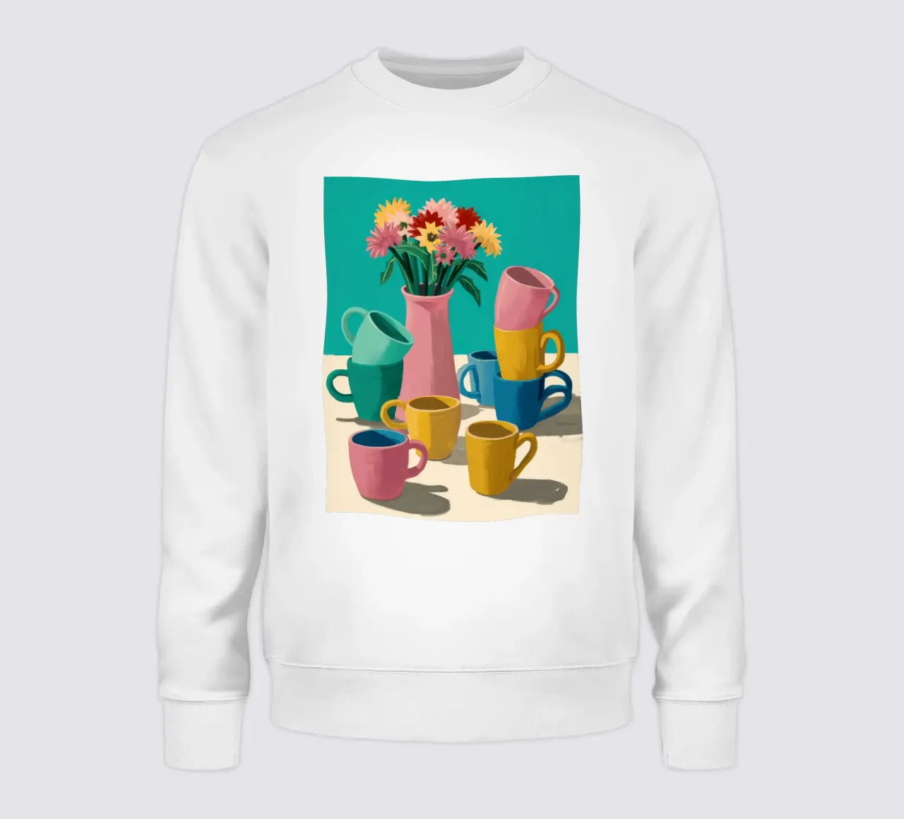 Stapel kleurrijke mokken sweatshirt van Trace Brush