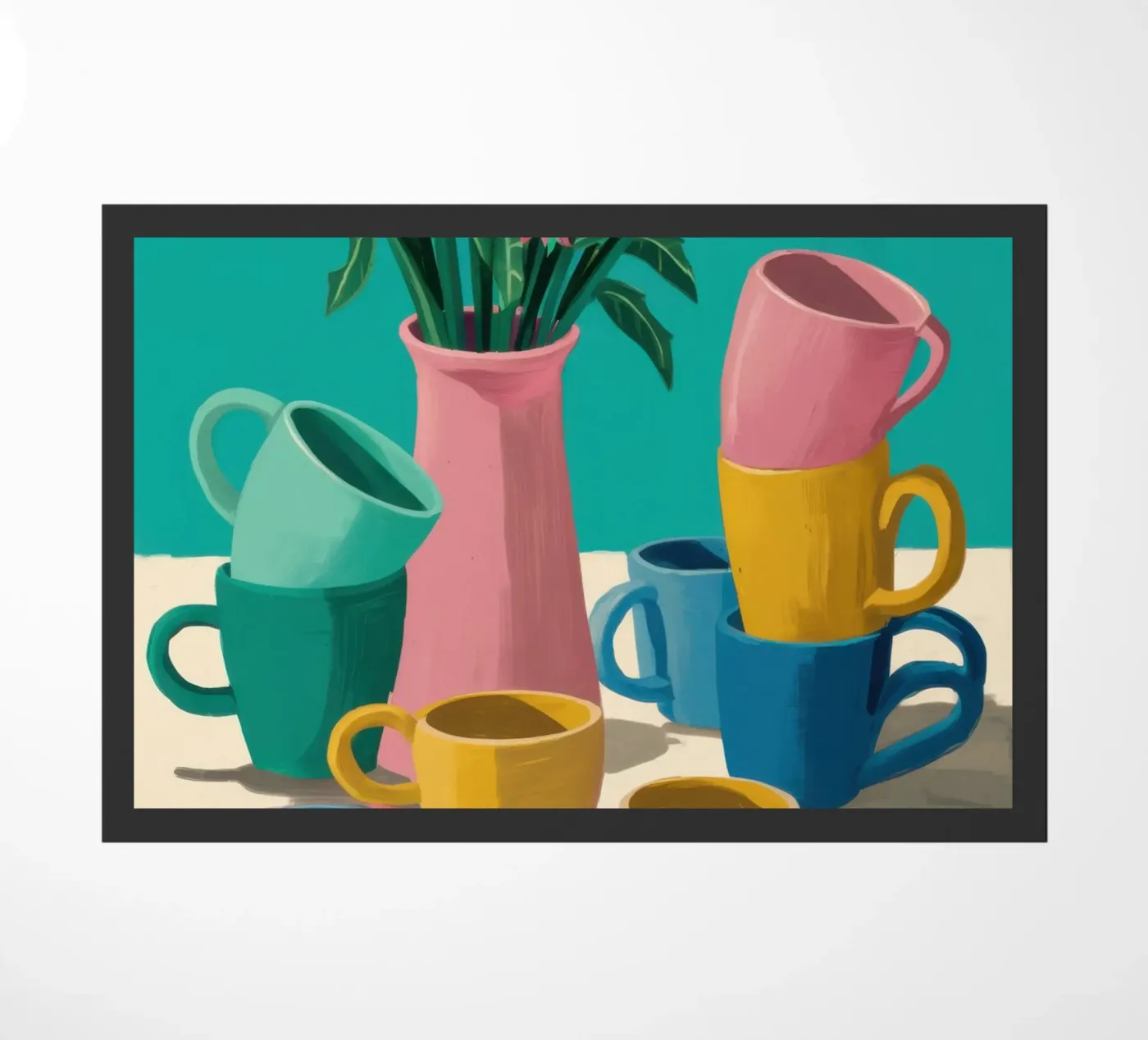 Colorful Mug Stack doormat by Trace Brush