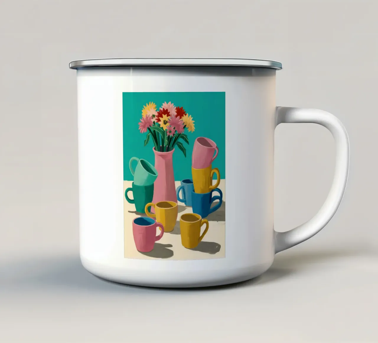 Pila di tazze colorate tazza in smalto da Trace Brush