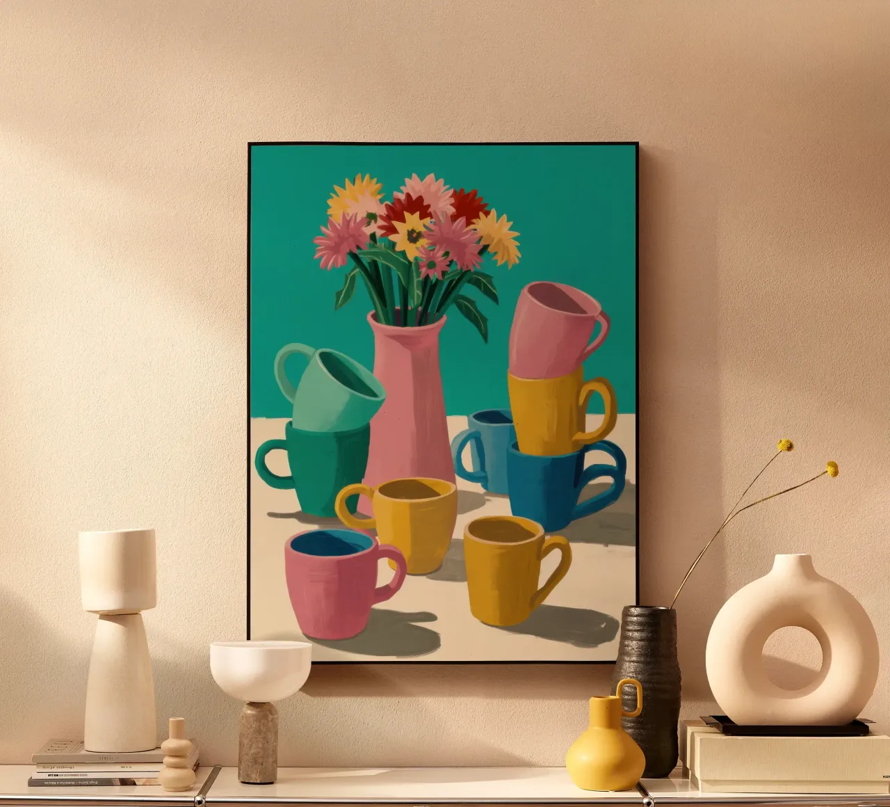 Pila di tazze colorate plexiglass da Trace Brush