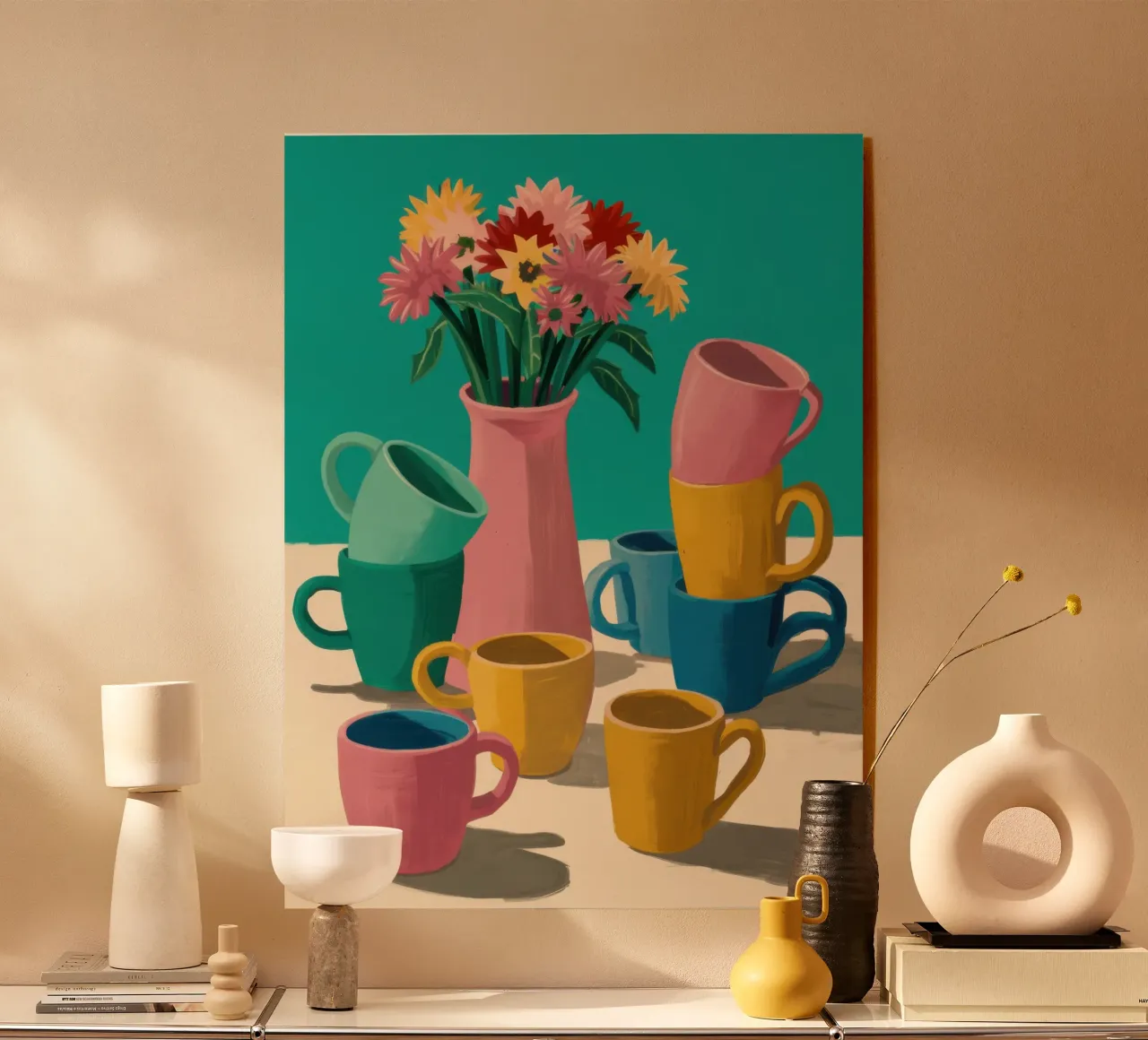 Pila di tazze colorate plexiglass da Trace Brush