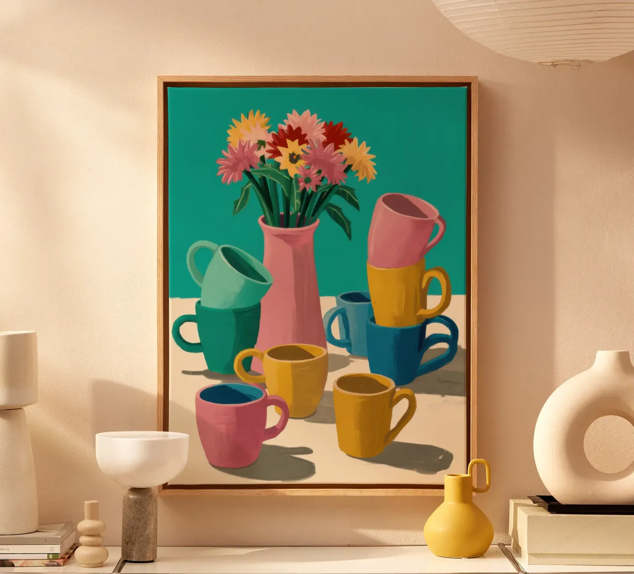 Stapel kleurrijke mokken canvas met Baklijst van Trace Brush