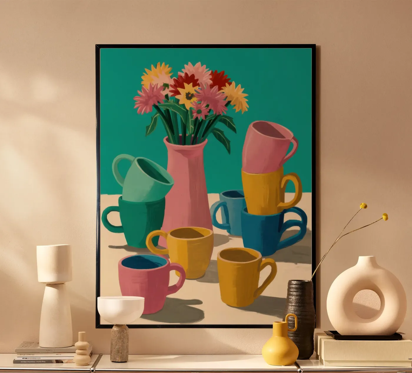 Colorful Mug Stack poster by Trace Brush