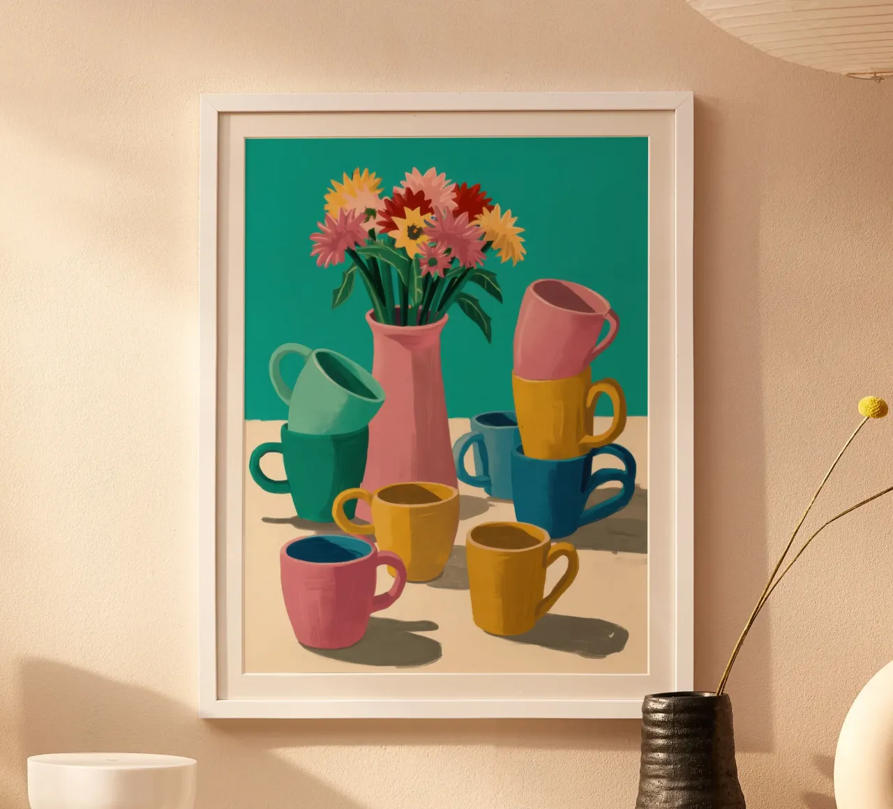 Pila di tazze colorate poster da Trace Brush