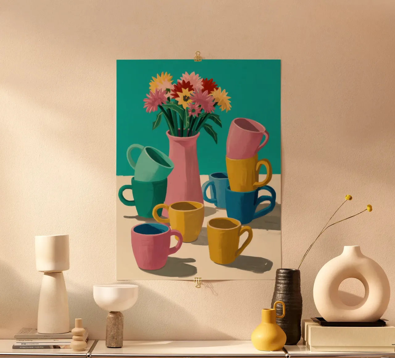 Pila di tazze colorate poster da Trace Brush
