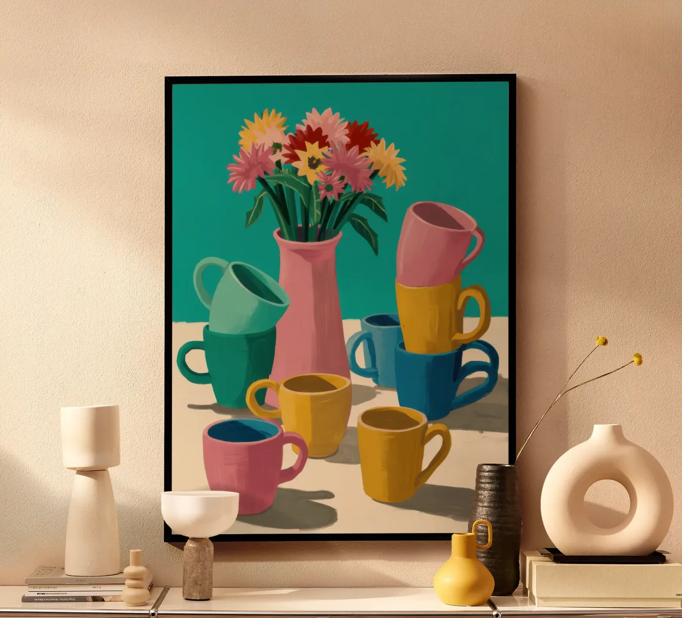 Colorful Mug Stack poster by Trace Brush