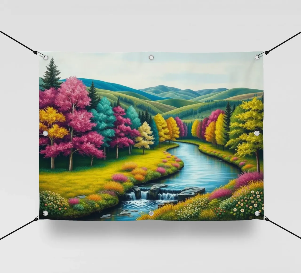 Un caleidoscopio di colori autunnali e un paesaggio acquatico sereno telo in pvc da Artistic-shop