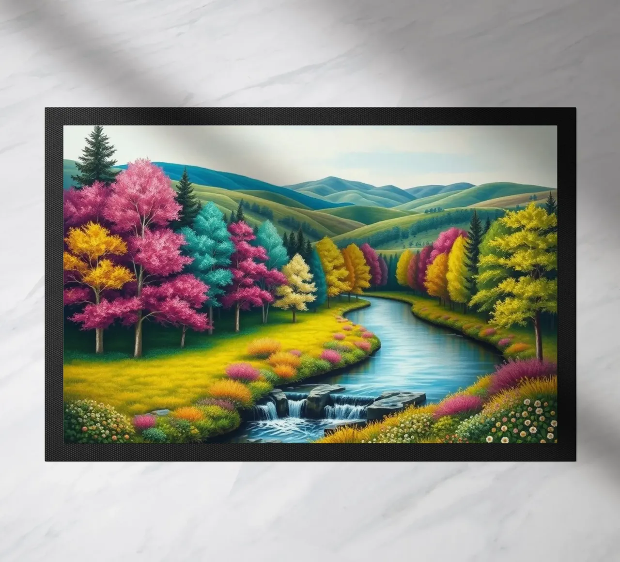 Un caleidoscopio di colori autunnali e un paesaggio acquatico sereno zerbino da Artistic-shop