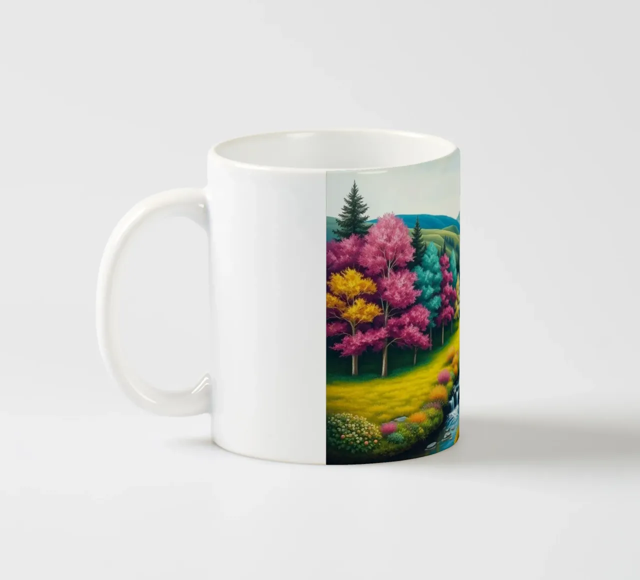 Un caleidoscopio di colori autunnali e un paesaggio acquatico sereno tazza in ceramica da Artistic-shop
