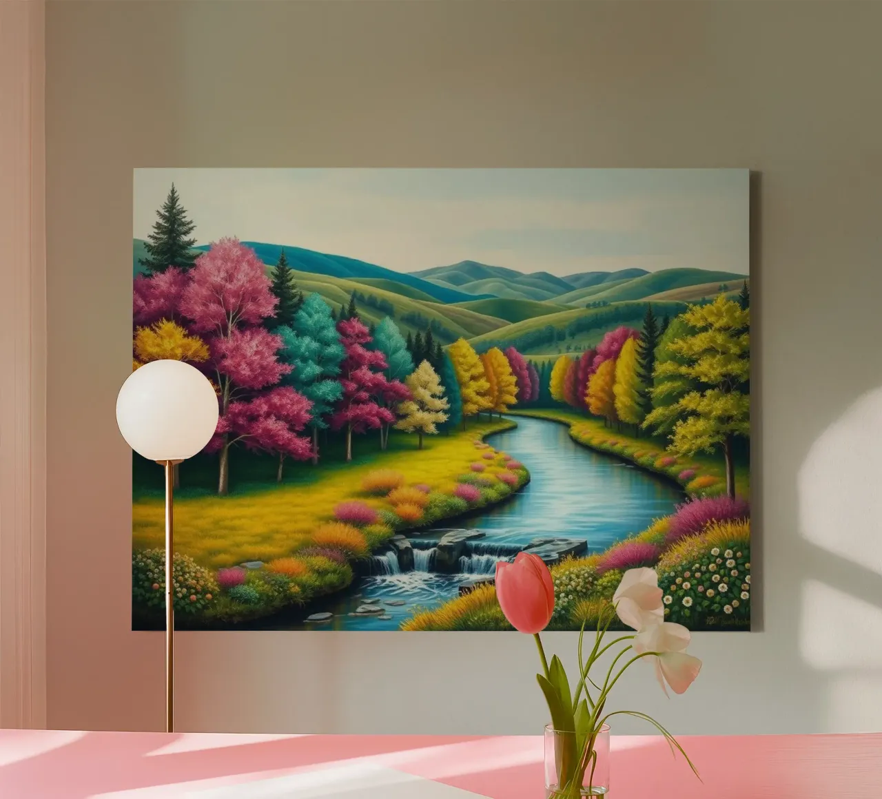 A Kaleidoscope of Autumn Colors and Serene Waterscape canvas by Artistic-shop