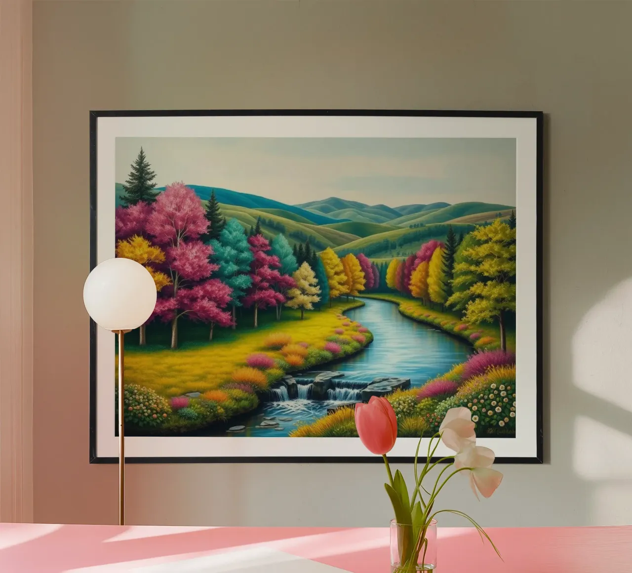 Un caleidoscopio di colori autunnali e un paesaggio acquatico sereno poster con telaio in alluminio da Artistic-shop