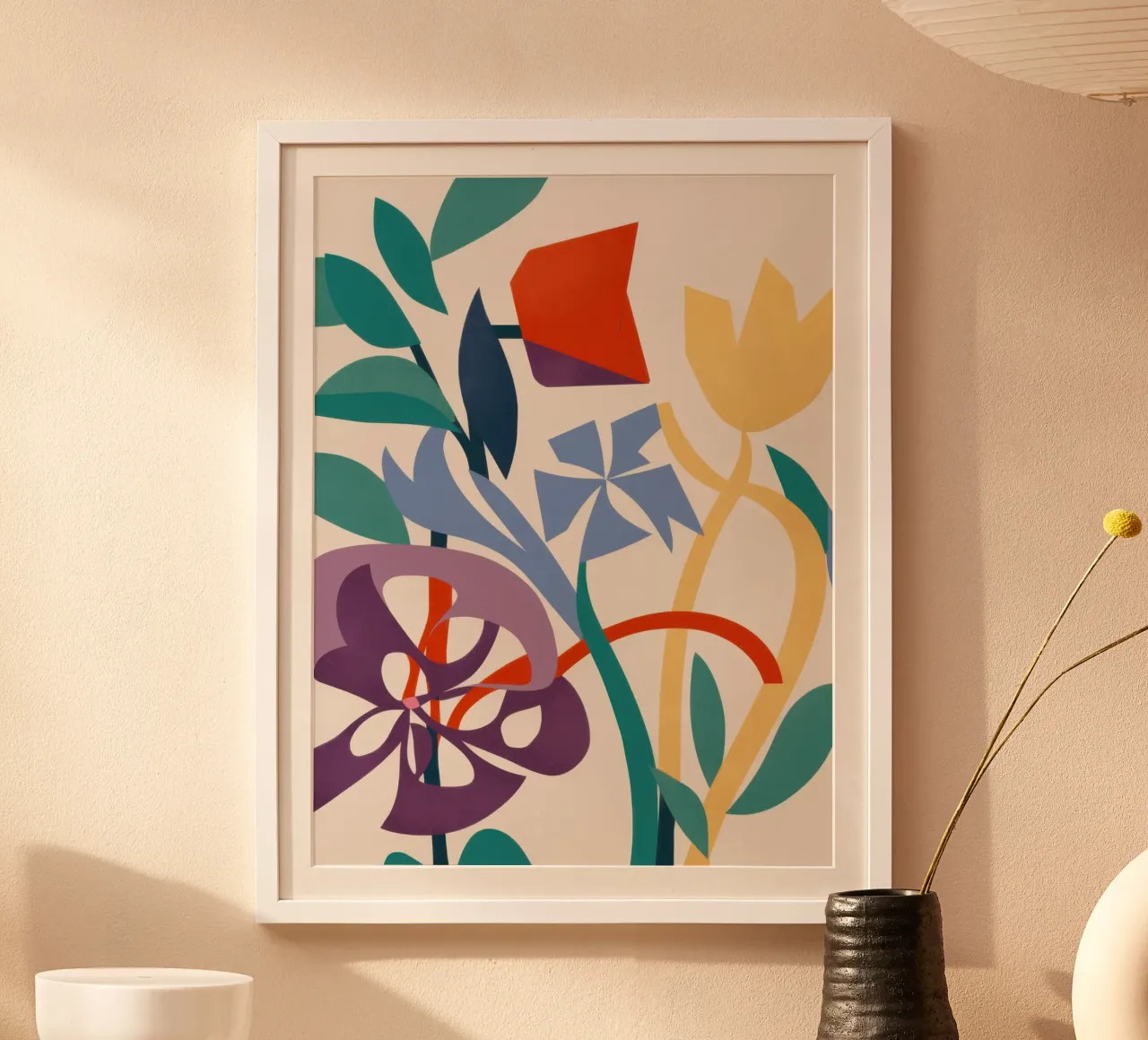 Giardino astratto di tulipani poster con telaio in legno da Irish Strokes