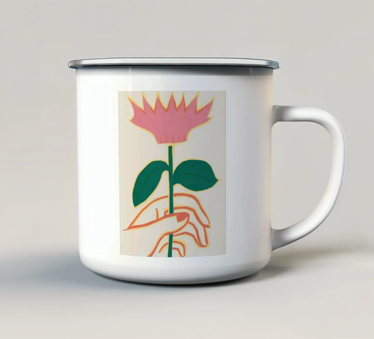 Mano che tiene il fiore tazza in smalto da Gaia Viesta