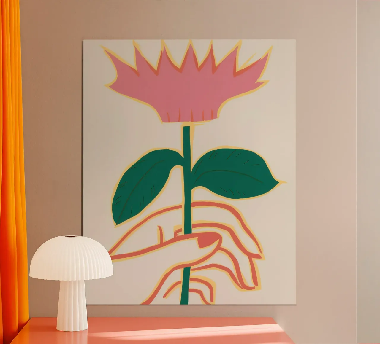 Mano che tiene il fiore poster con telaio in legno da Gaia Viesta