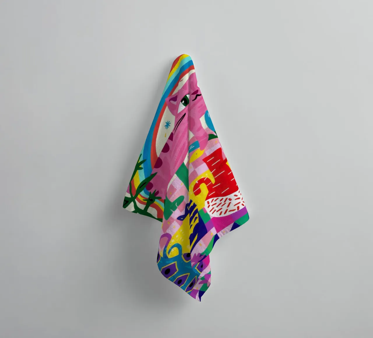 Psychedelic Rainbow Cat towel by Luna Aura