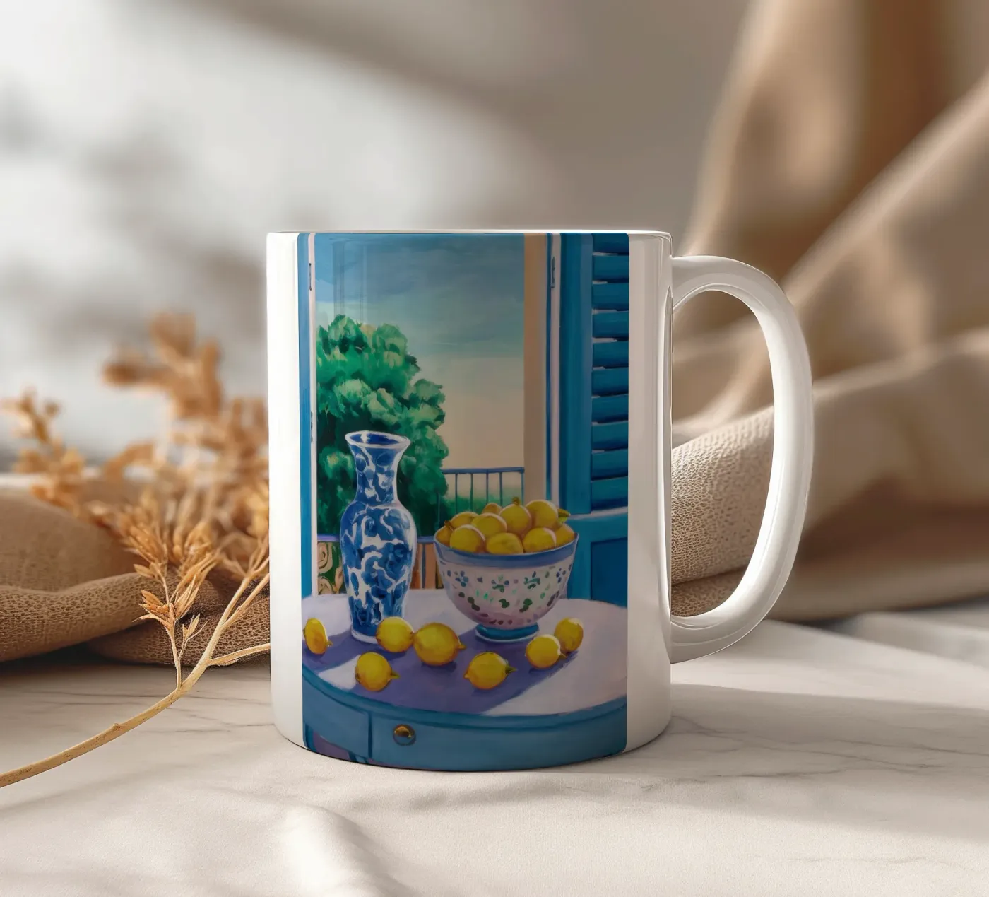 Window with Lemons ceramic mug by Trace Brush