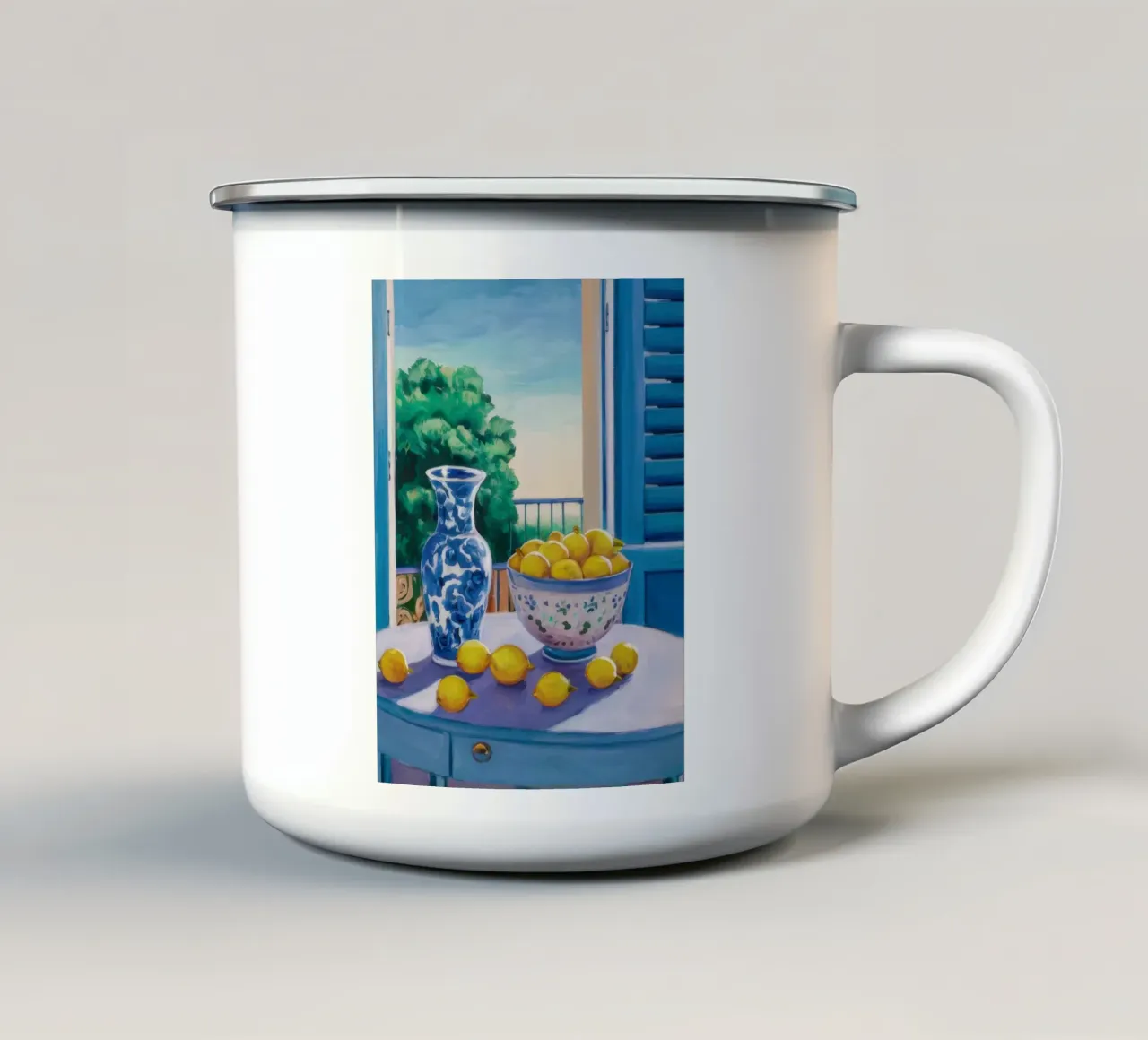 Finestra con i limoni tazza in smalto da Trace Brush