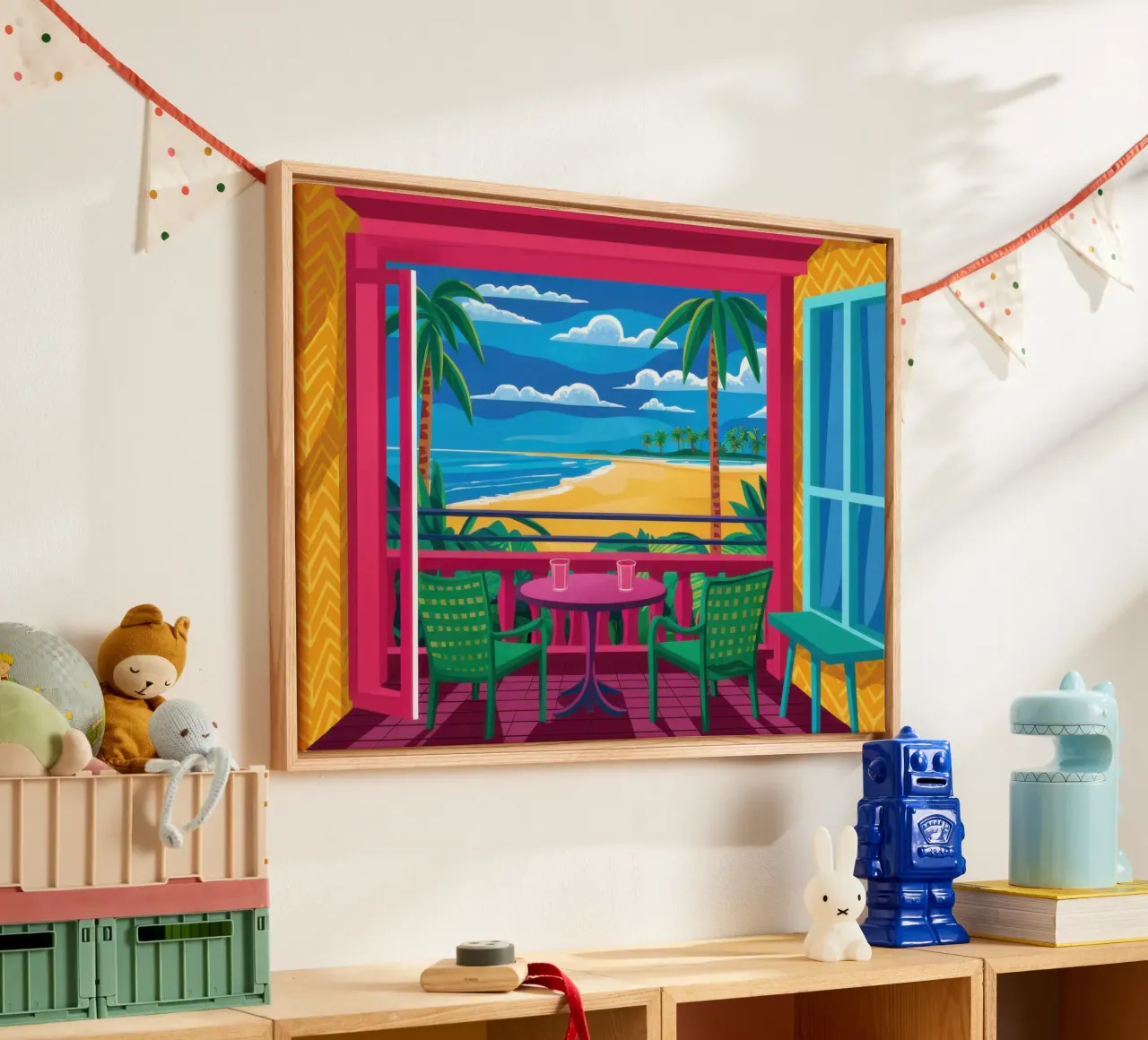 Balcone Vista Spiaggia tela con Cornice a cassetta da Irish Strokes