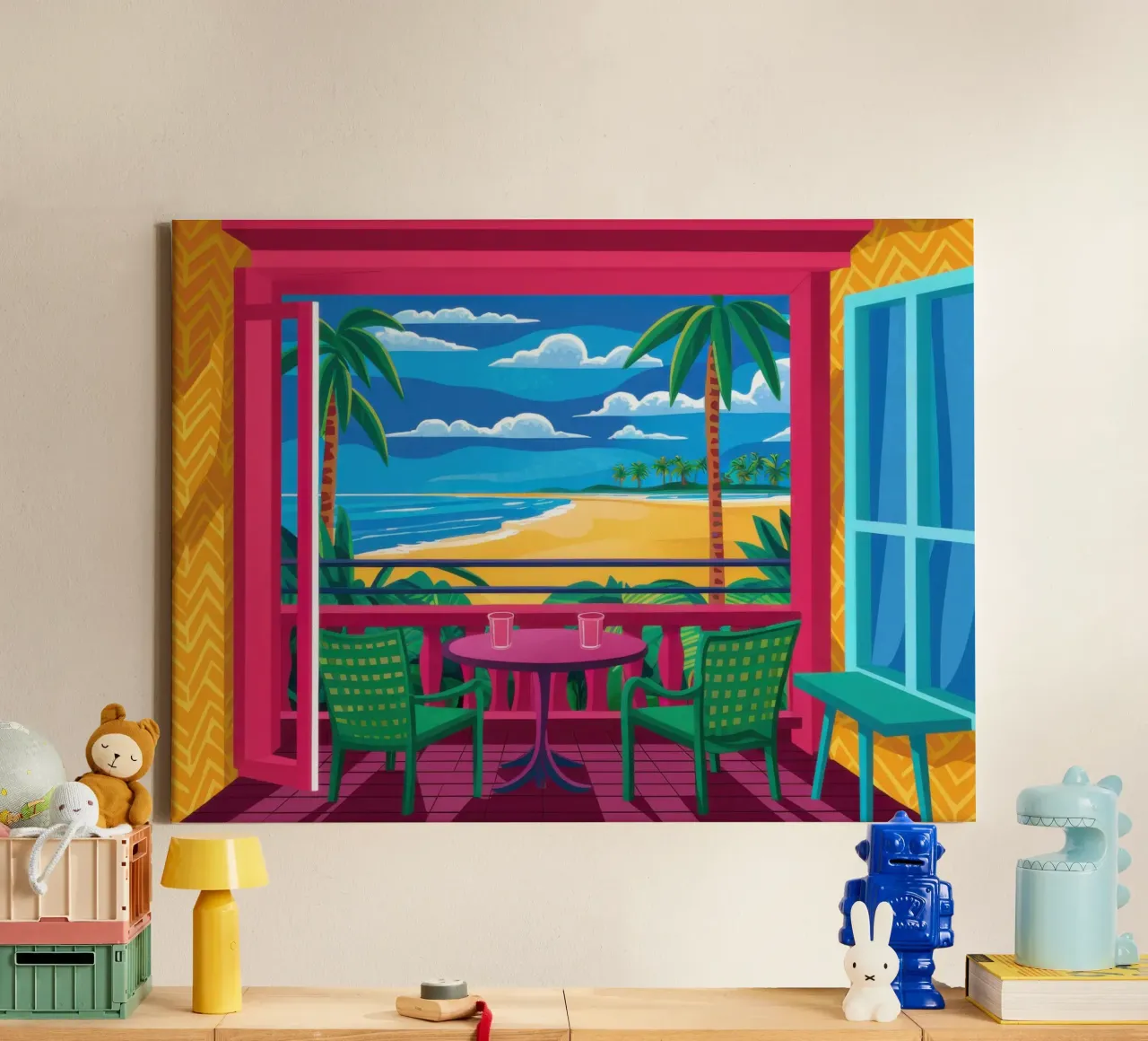 Balcone Vista Spiaggia tela con Cornice a cassetta da Irish Strokes