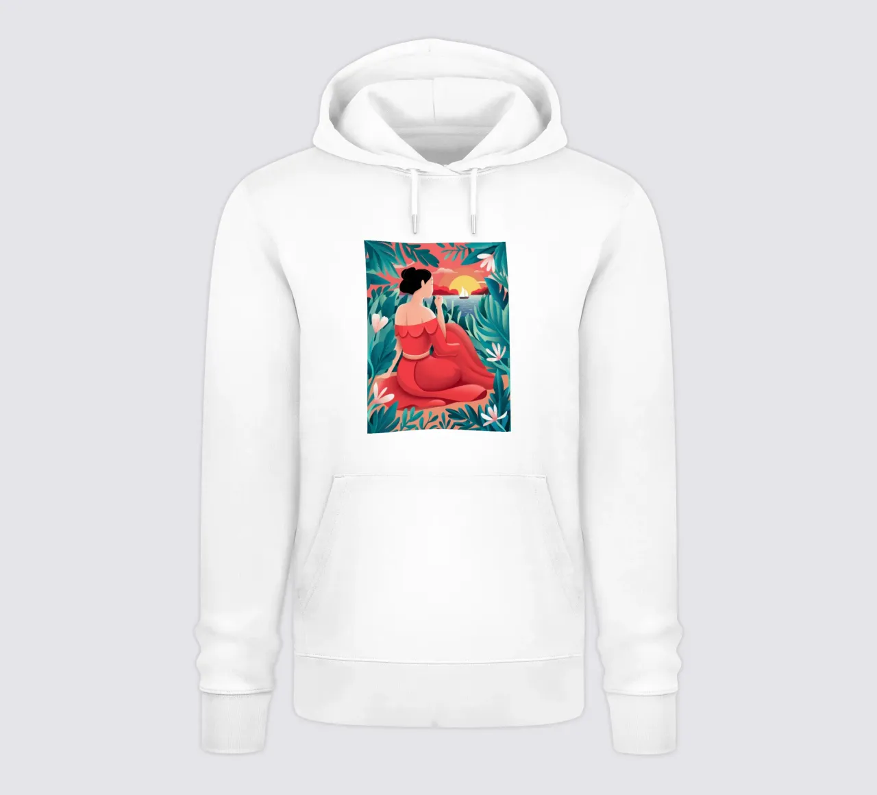 Donna in rosso felpa con cappuccio da Gaia Viesta
