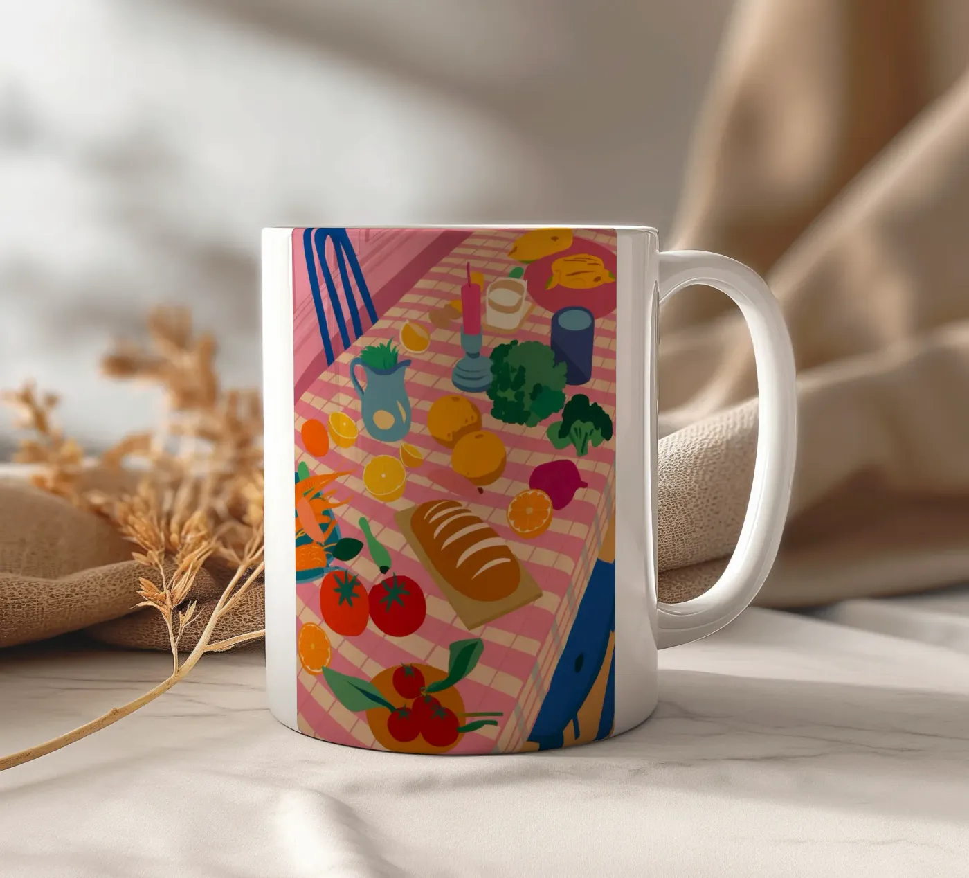 Rustic Lunch Table ceramic mug by Trace Brush