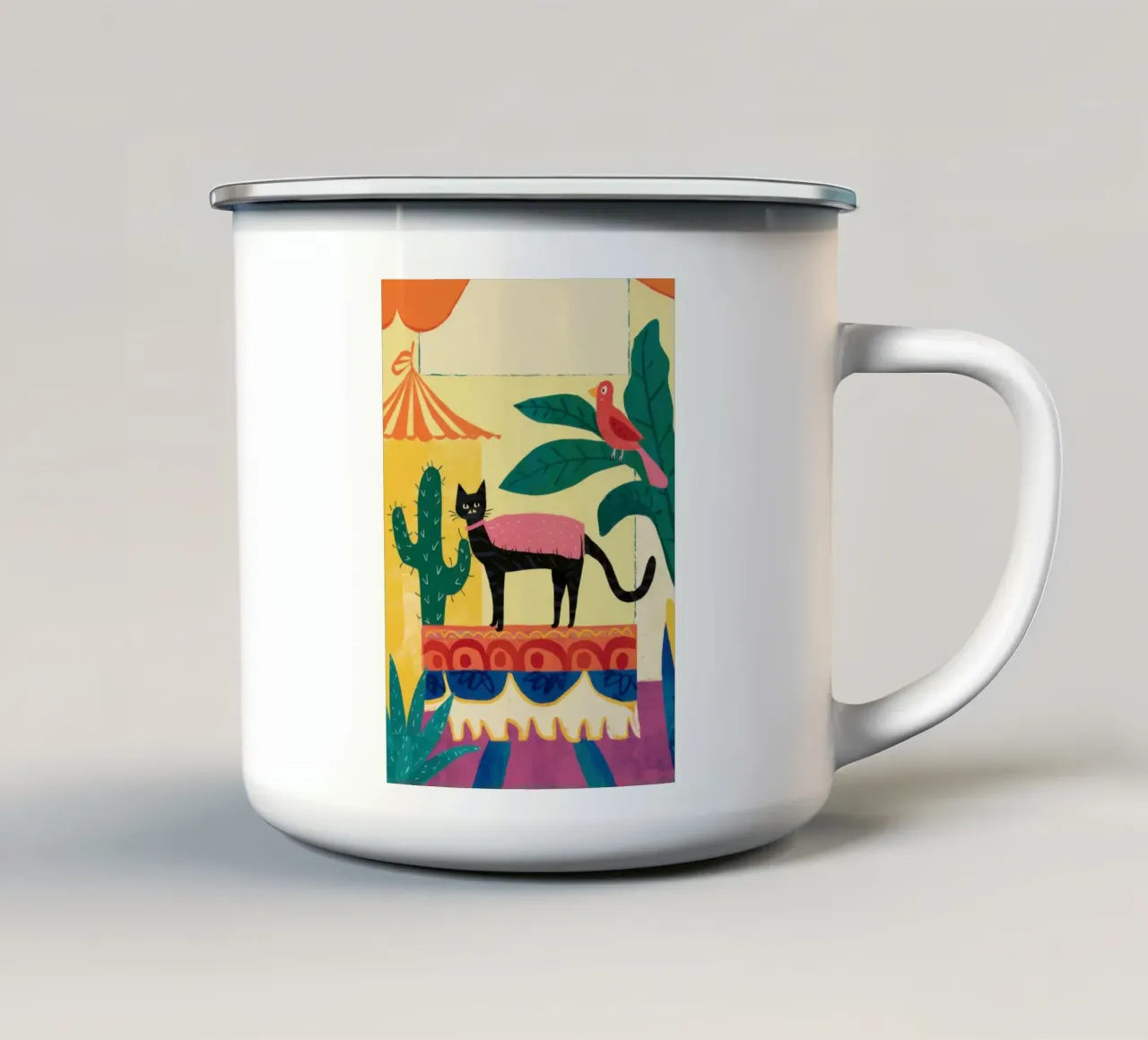 Totem gatto del deserto tazza in smalto da Trace Brush