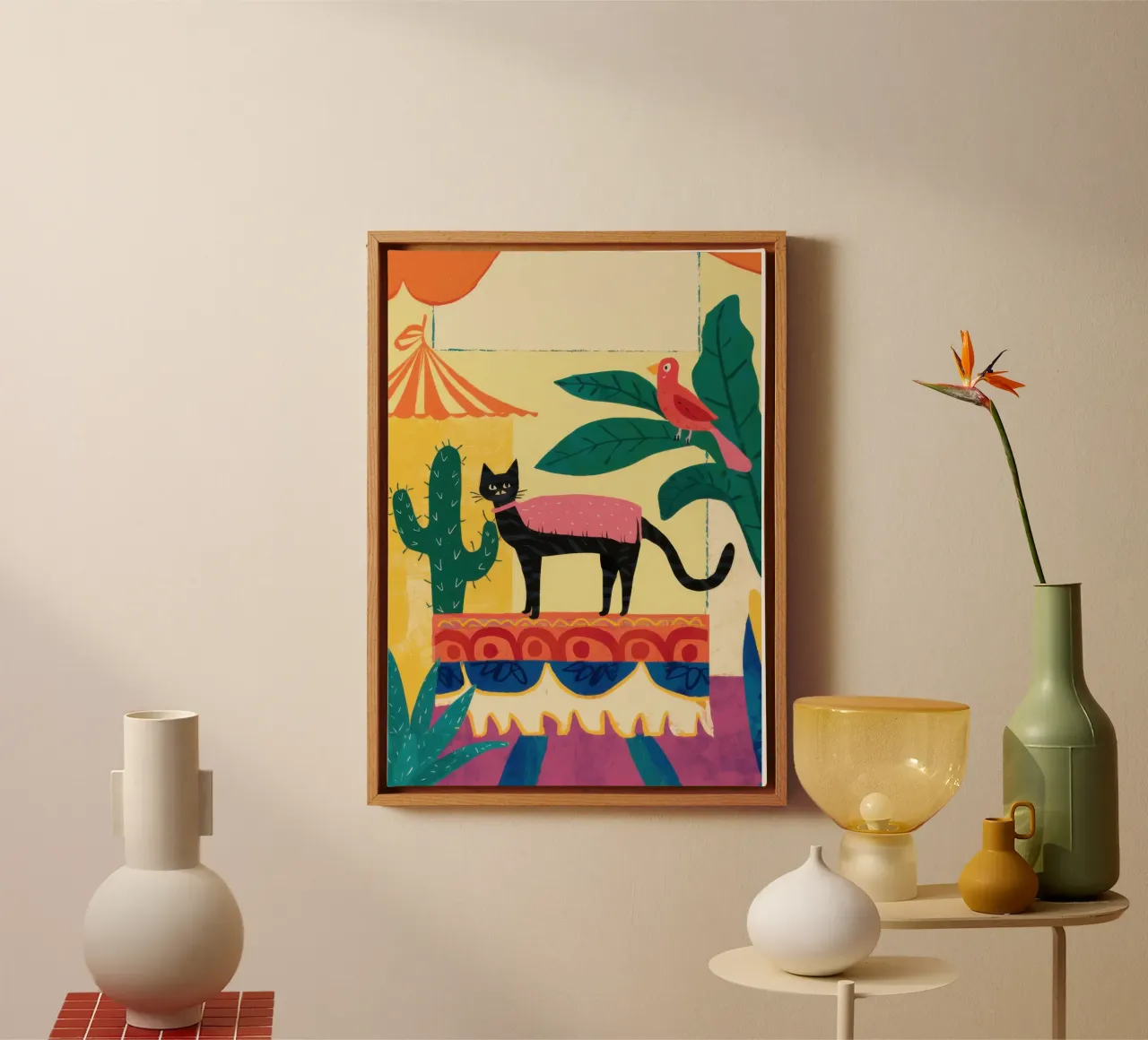 Wüstenkatzen-Totem Leinwand mit Schattenfugenrahmen von Trace Brush