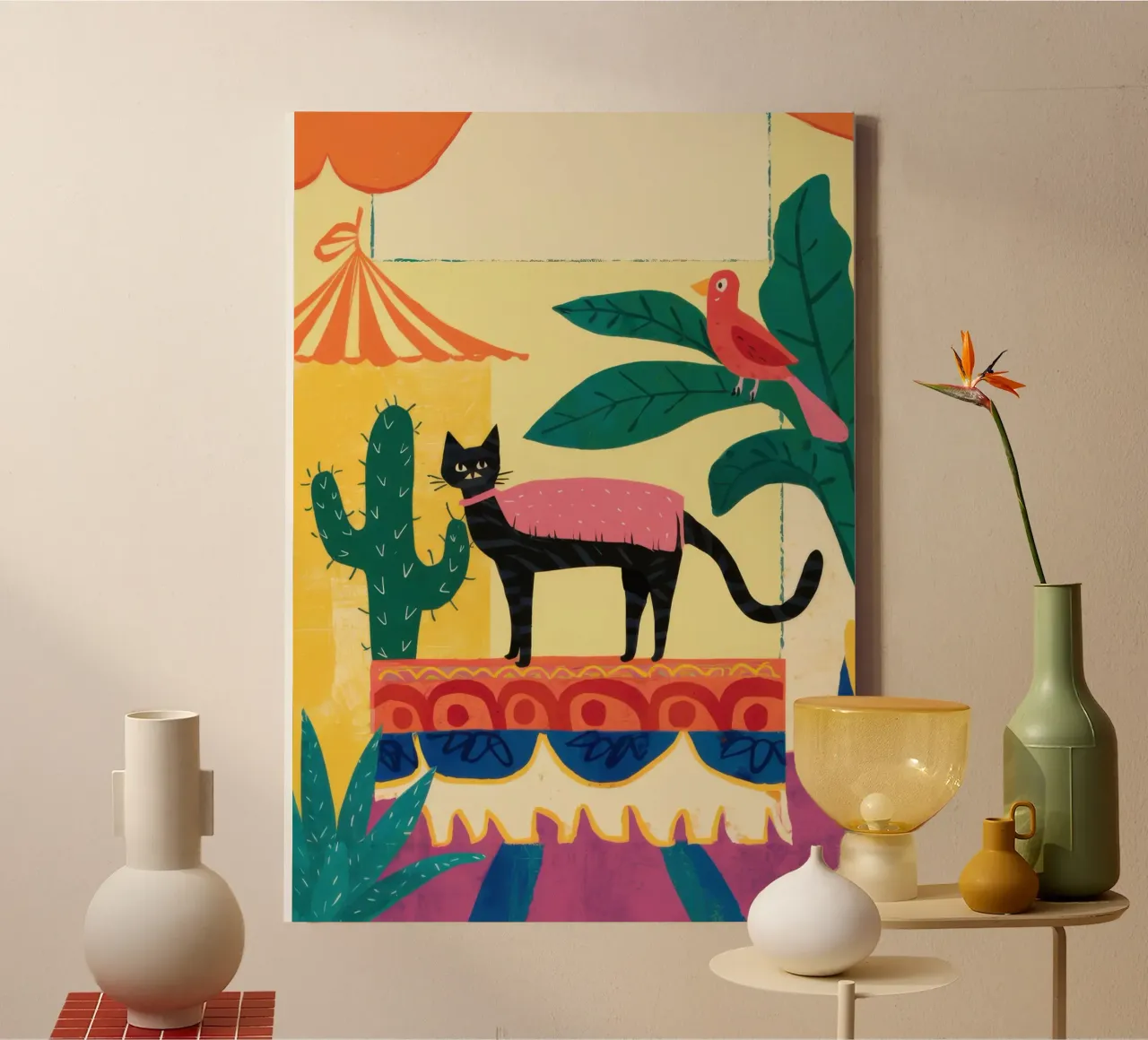 Wüstenkatzen-Totem Leinwand mit Schattenfugenrahmen von Trace Brush